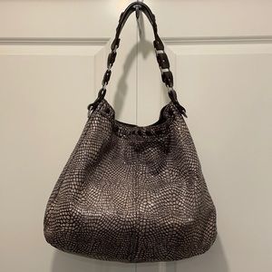 Vin Baker Brown Embossed Handbag with Woven Leather Detail